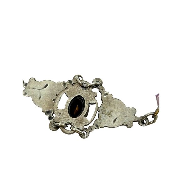 Sadie Green Vtg Bracelet Silver Tone Faux Amethyst Floral Filigree Panels Beads - Picture 14 of 16